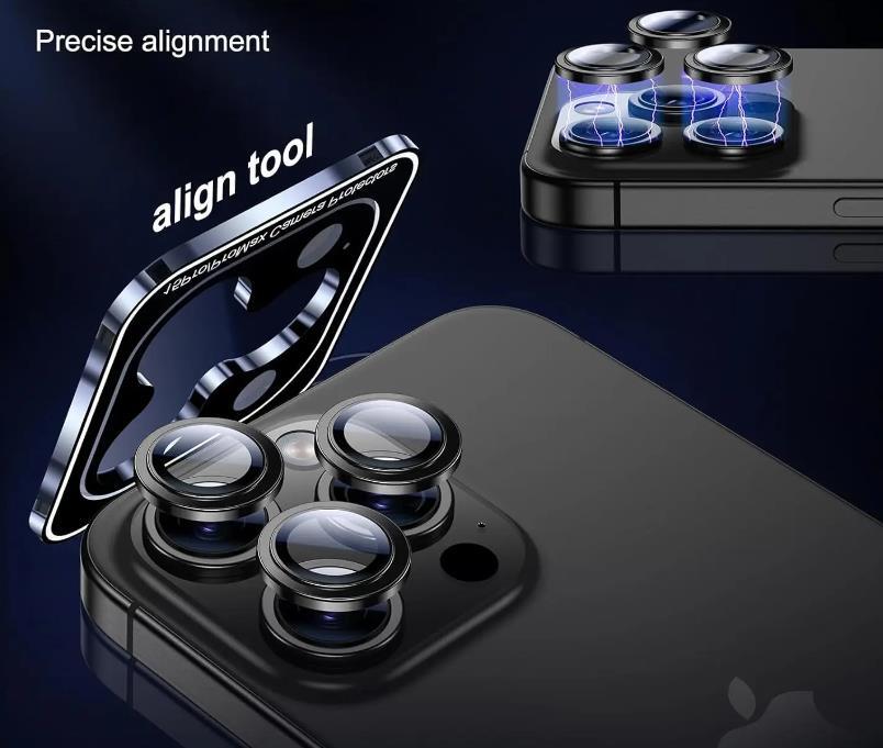 iphone16 16Plus カメラカバー カメラフィルム レンズ 保護フィルム 薄型 強化ガラス 耐衝撃 独立型 アルミ合金 ブラック_画像8