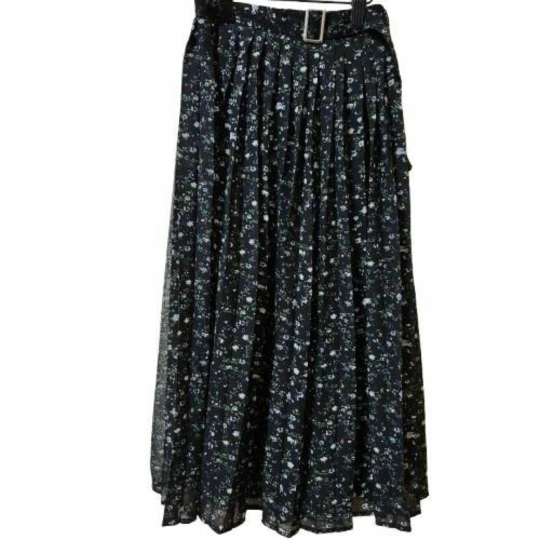 キッズ　140サイズ　スカート　ボトムス　女の子　小花柄　ロング　ブラック_画像3