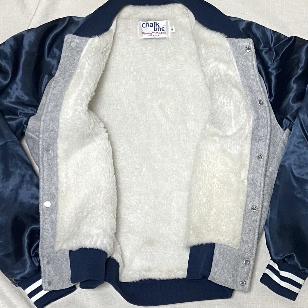 スペシャル 80sビンテージ マックトラック MACK TRUCKS 紺 ナイロン ジャケット ボア サテン スタジャン USA製 Chalk Line ブルドッグ 古着_画像4