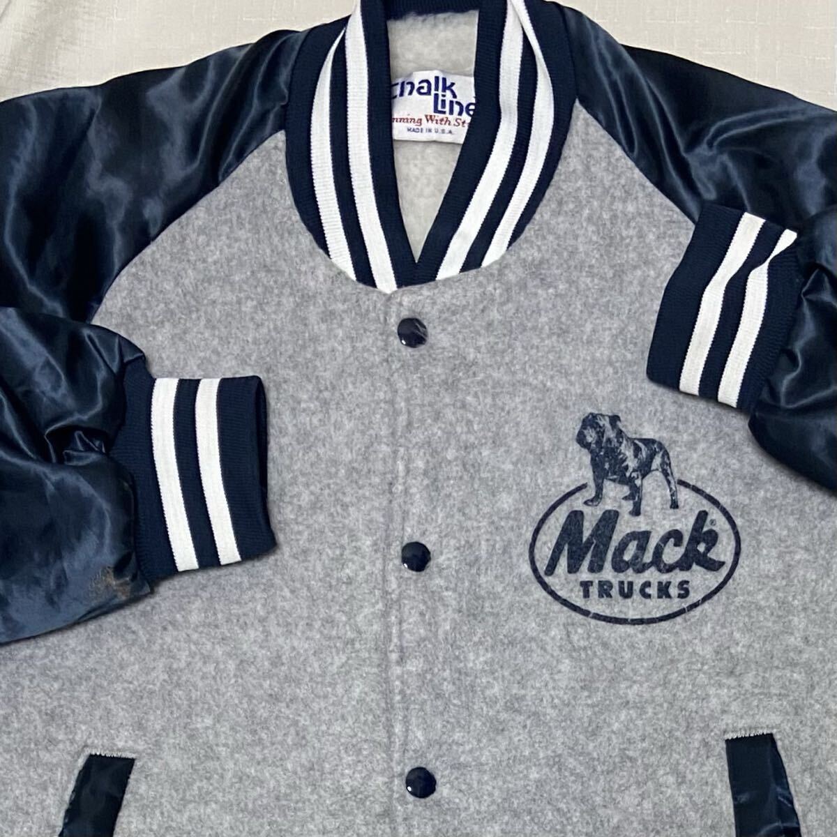 スペシャル 80sビンテージ マックトラック MACK TRUCKS 紺 ナイロン ジャケット ボア サテン スタジャン USA製 Chalk Line ブルドッグ 古着_画像5