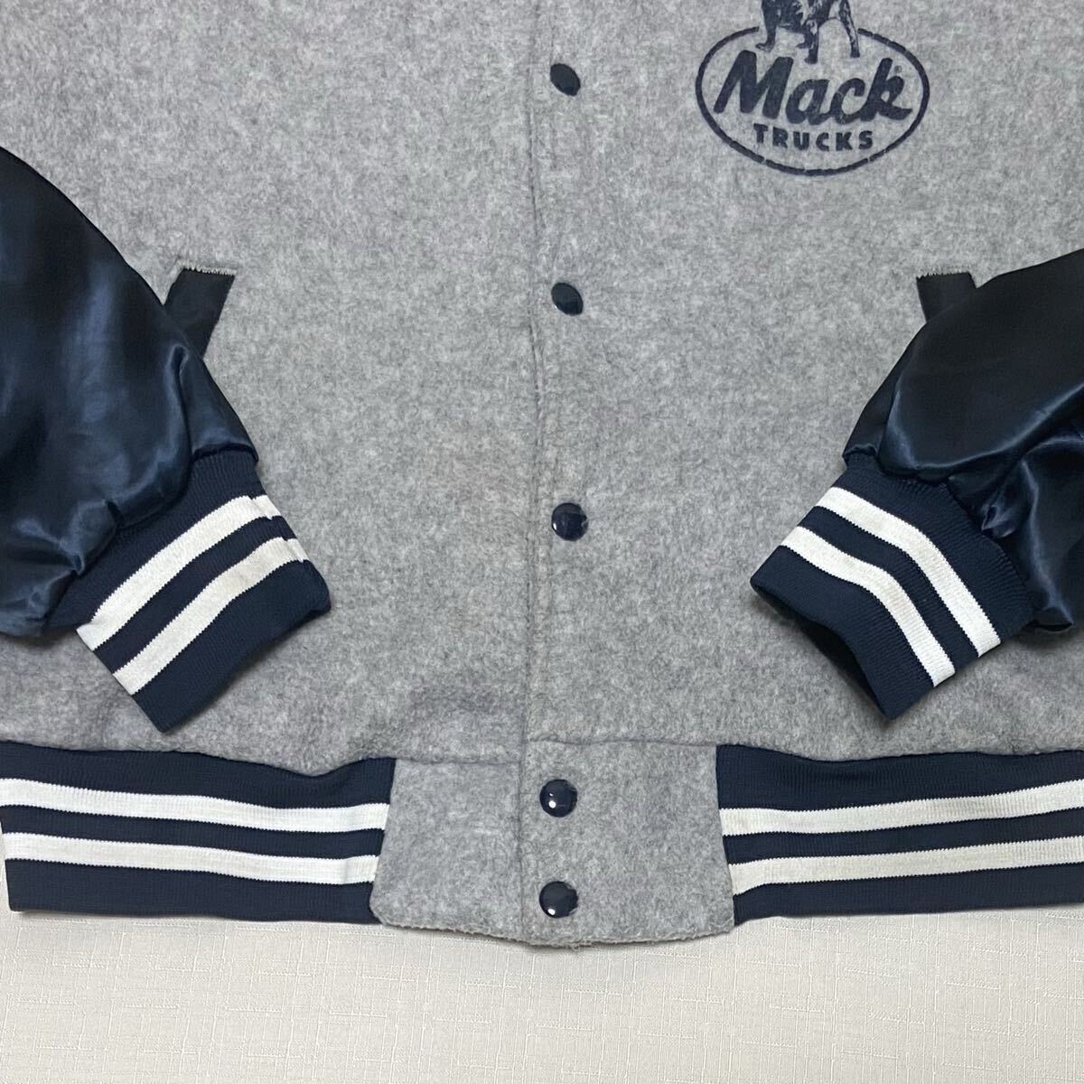 スペシャル 80sビンテージ マックトラック MACK TRUCKS 紺 ナイロン ジャケット ボア サテン スタジャン USA製 Chalk Line ブルドッグ 古着_画像9