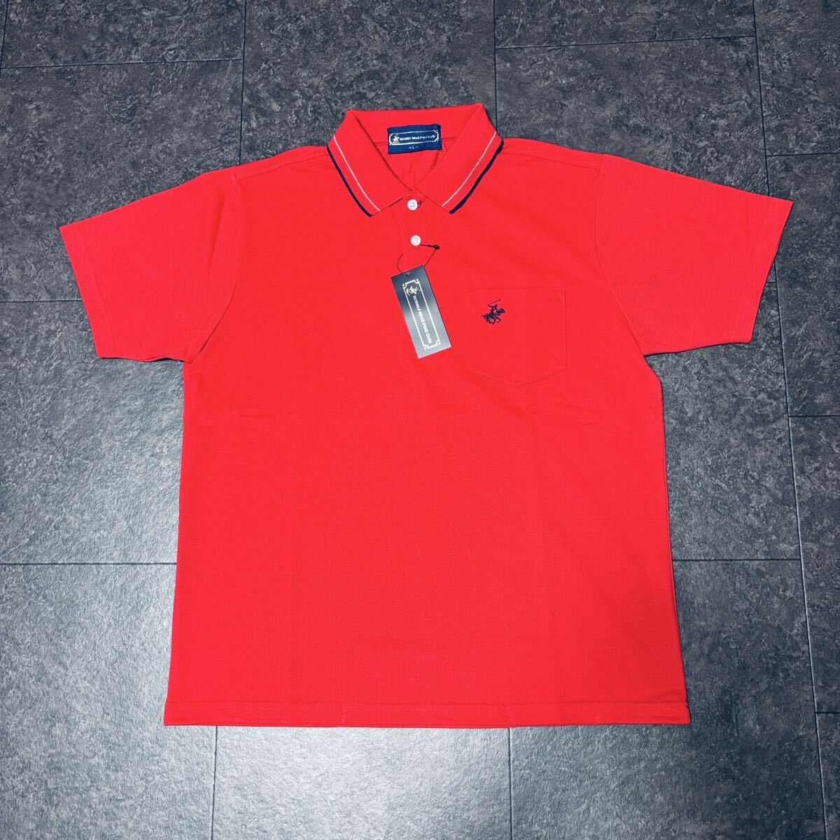 Lサイズ 送料無料 ビバリーヒルズポロクラブ 半袖 ポロシャツ メンズ 新品 ワンポイント 春夏 ゴルフ 通気性 赤 レッド 胸ポケット_画像2
