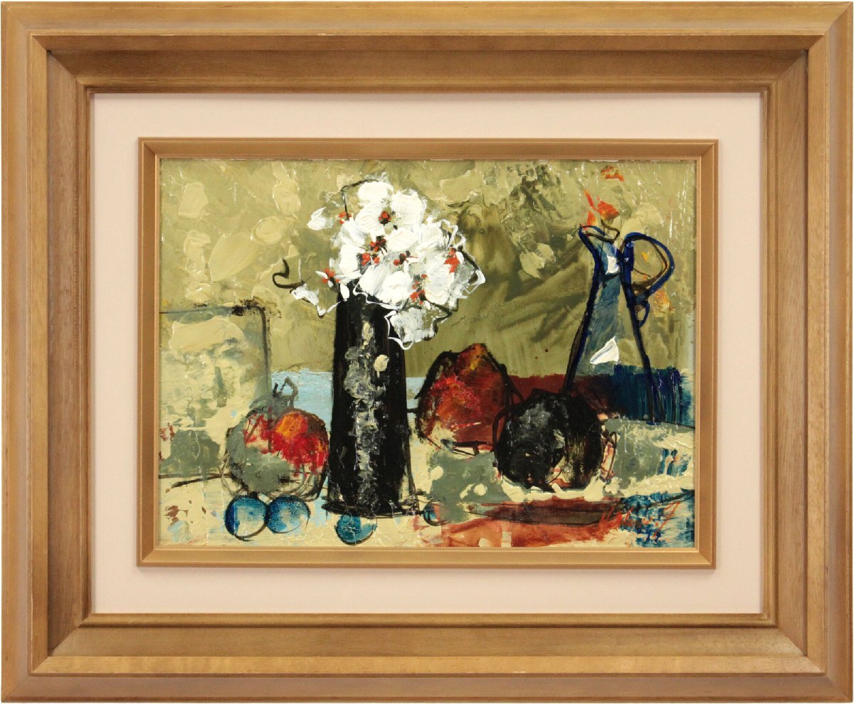 池田秀郎 「白い花」 油絵・油彩画 絵画 池田秀郎 『赤い花とランプ』 油彩画 - 北海道画廊