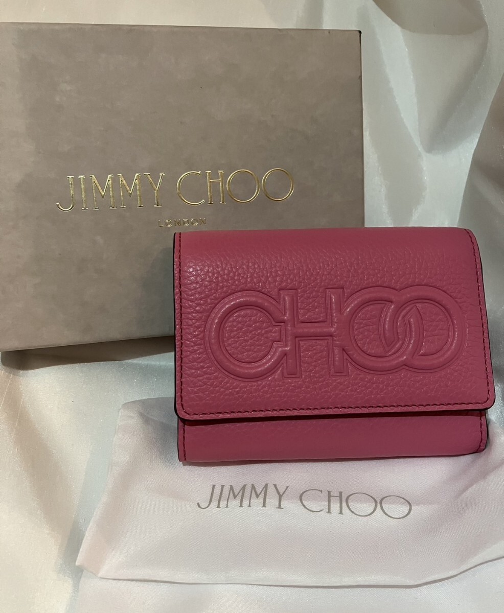 Jimmy Choo*LONI ロゴ レザー三つ折りウォレット*送料込 ジミーチュウ JIMMY CHOO LONI 三つ折り 財布 ピンク 新品