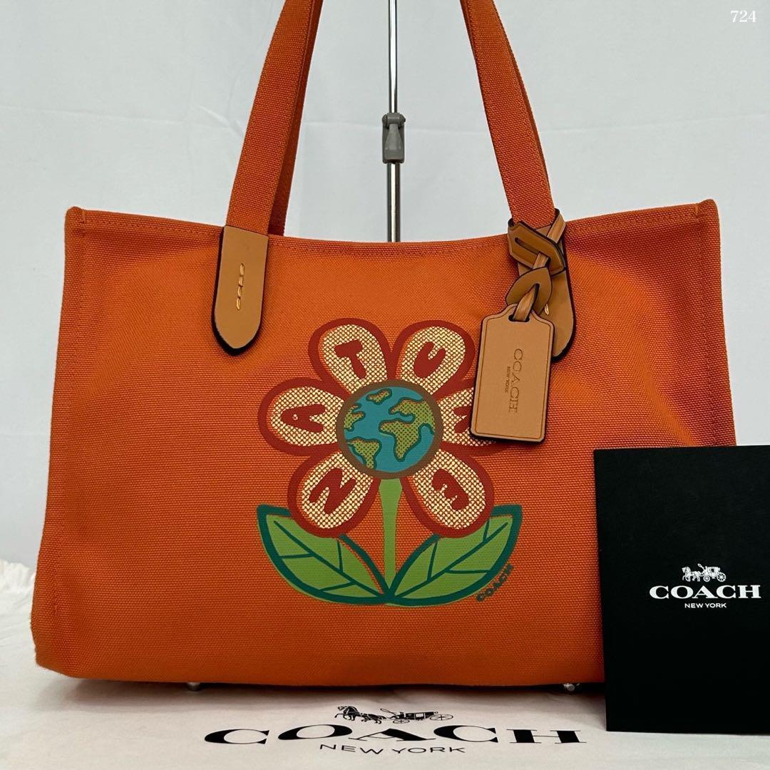 【極美品】COACH コーチ 6170 リサイクルトートバッグ30 ハンドバッグ ビジネスバッグ キャンバス 花柄 手提げ 肩掛け オレンジ レディース_画像1