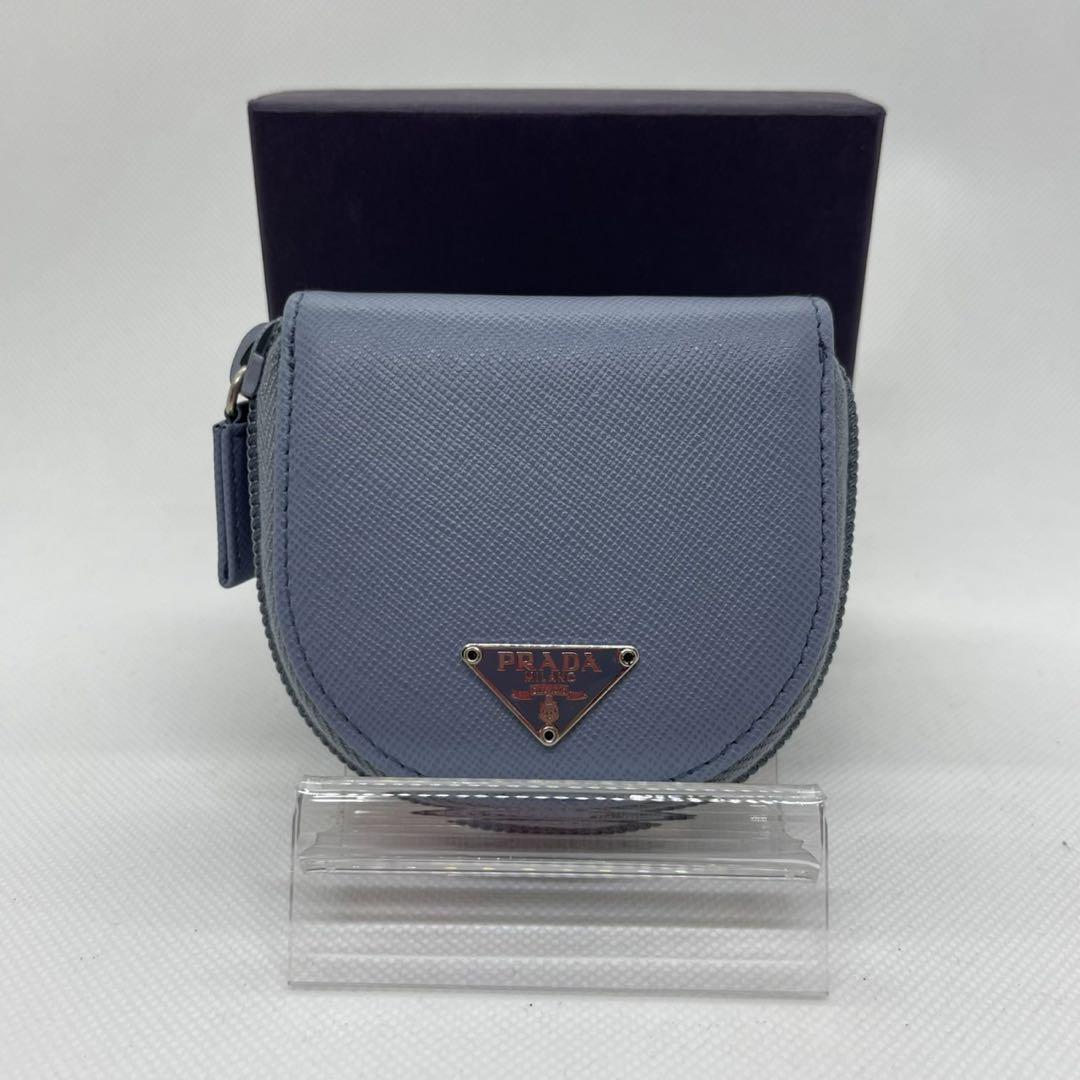 【未使用級/付属品完備】PRADA プラダ コインケース コンパクト財布 ミニ財布 ラウンドファスナー レザー ブルー 青 レディース メンズ_画像2