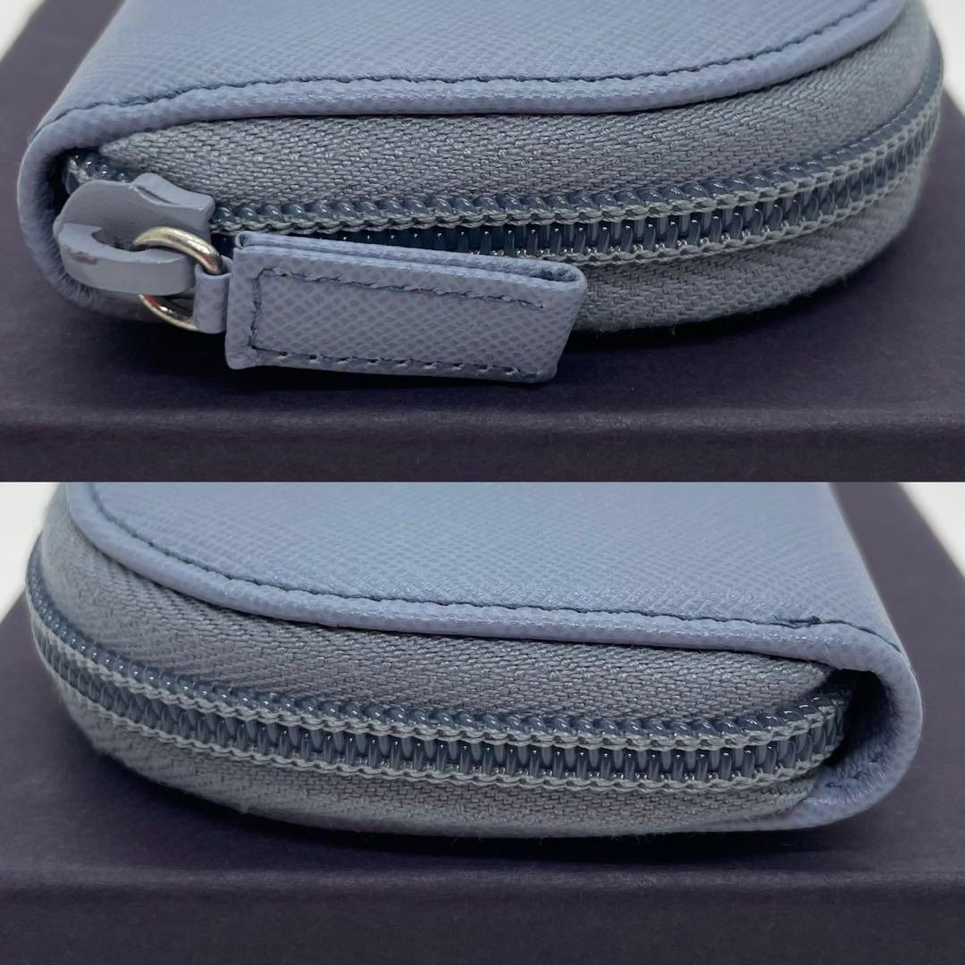 【未使用級/付属品完備】PRADA プラダ コインケース コンパクト財布 ミニ財布 ラウンドファスナー レザー ブルー 青 レディース メンズ_画像5