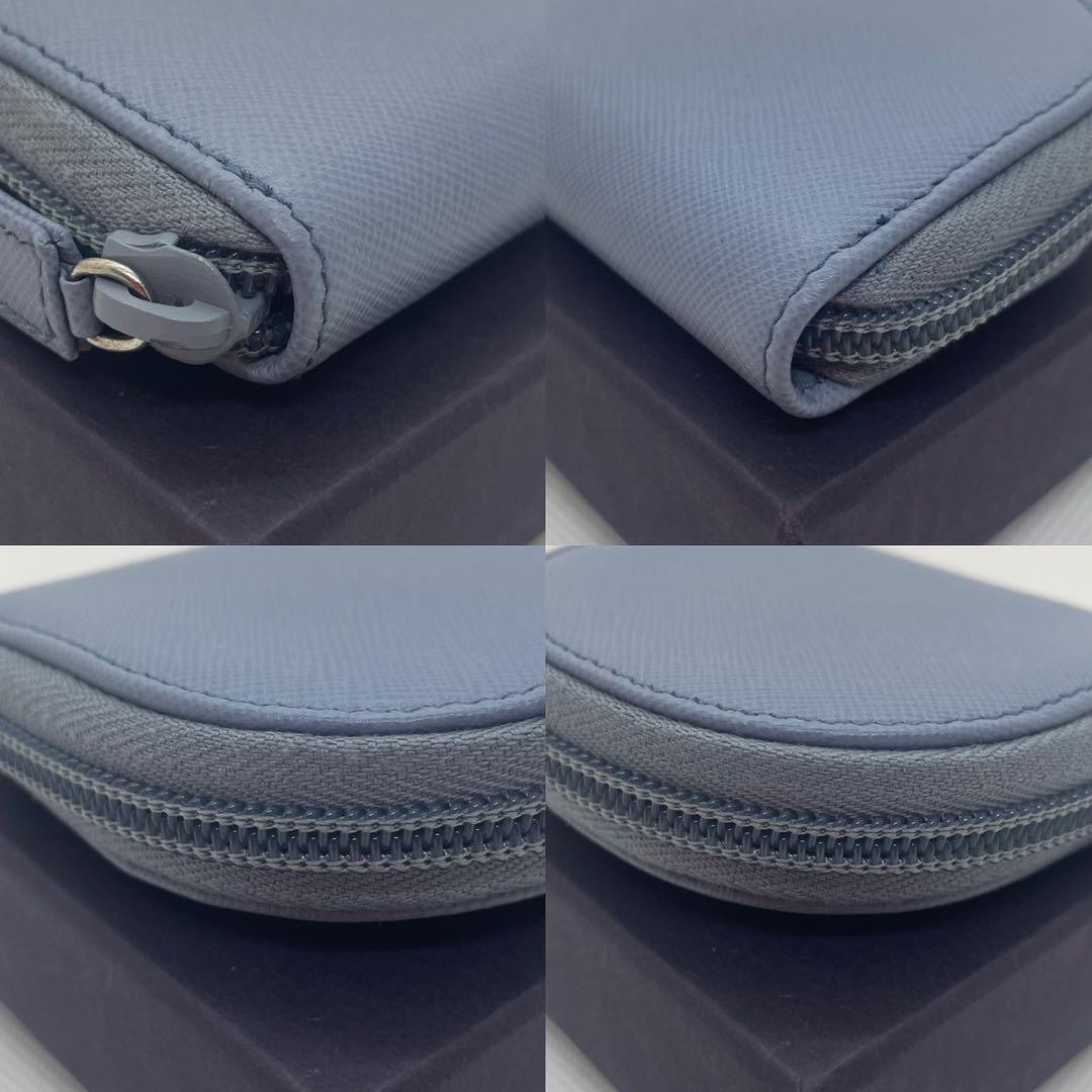 【未使用級/付属品完備】PRADA プラダ コインケース コンパクト財布 ミニ財布 ラウンドファスナー レザー ブルー 青 レディース メンズ_画像7