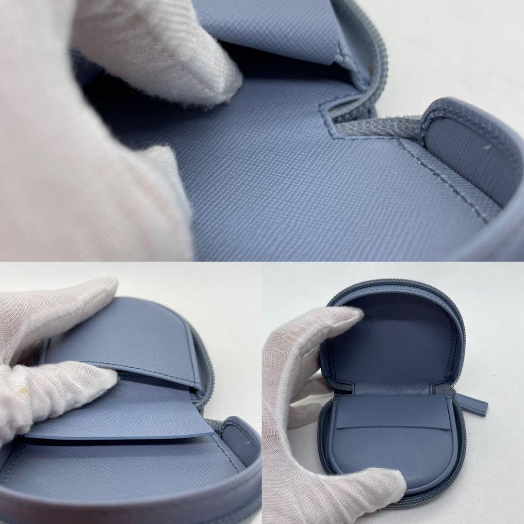 【未使用級/付属品完備】PRADA プラダ コインケース コンパクト財布 ミニ財布 ラウンドファスナー レザー ブルー 青 レディース メンズ_画像8