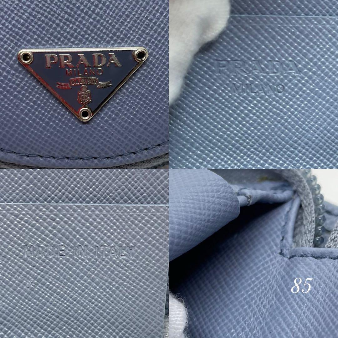【未使用級/付属品完備】PRADA プラダ コインケース コンパクト財布 ミニ財布 ラウンドファスナー レザー ブルー 青 レディース メンズ_画像9