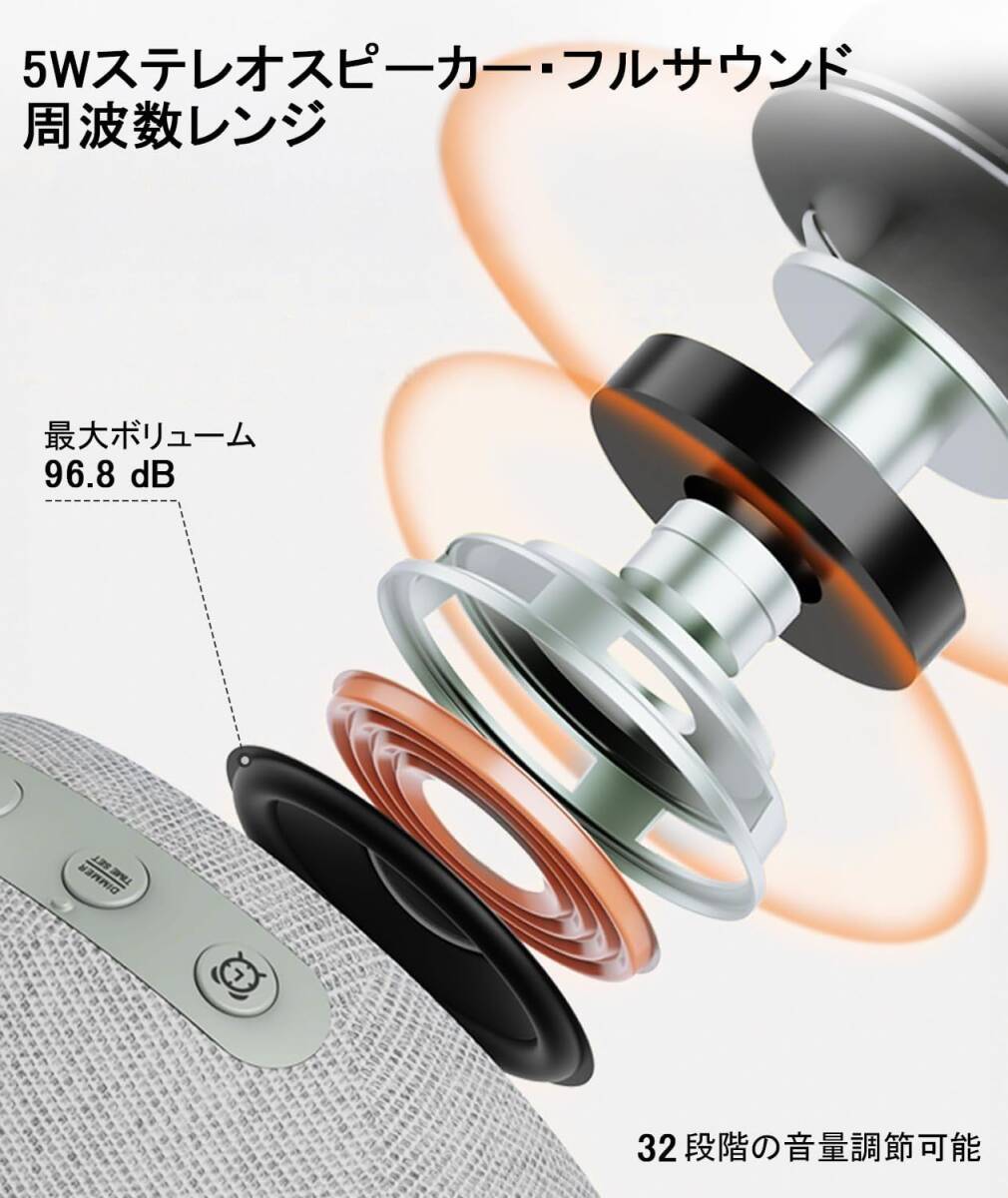 OSTONG 25種類の癒し音 目覚まし時計デジタル時計 ホワイトノイズ 卓上 間接照明 スピーカー 大音量 騒音対策 快眠 (グレー)_画像2