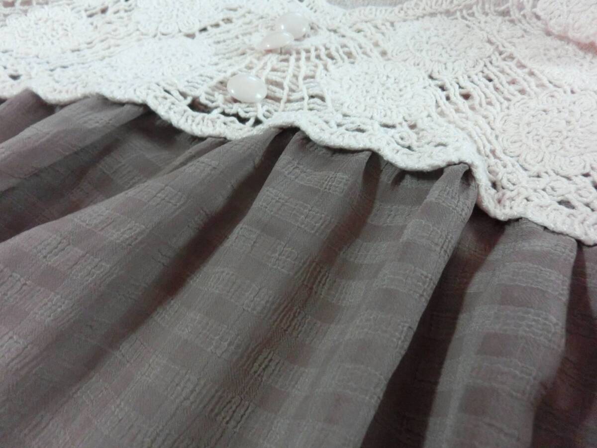 美品 SOSPITA ノースリーブ チュニック ベスト ワンピース 重ね着 レディース 透け感 ナチュナル カジュアル レース 茶系 Mサイズ 可愛いい_画像7