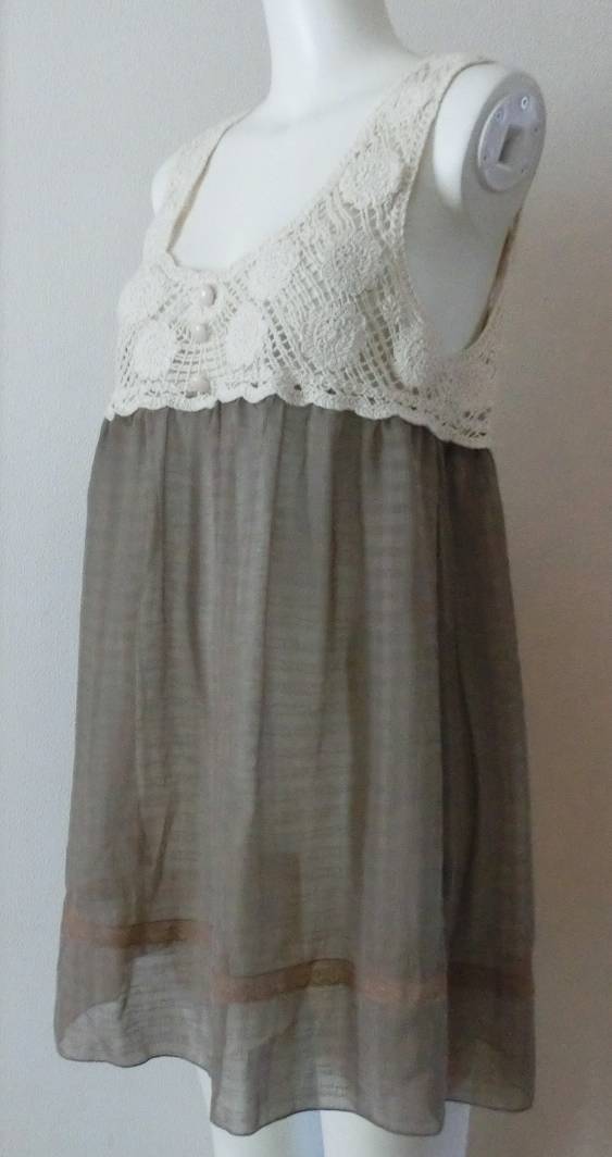 美品 SOSPITA ノースリーブ チュニック ベスト ワンピース 重ね着 レディース 透け感 ナチュナル カジュアル レース 茶系 Mサイズ 可愛いい_画像1