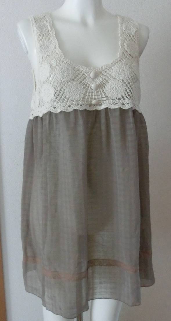 美品 SOSPITA ノースリーブ チュニック ベスト ワンピース 重ね着 レディース 透け感 ナチュナル カジュアル レース 茶系 Mサイズ 可愛いい_画像3