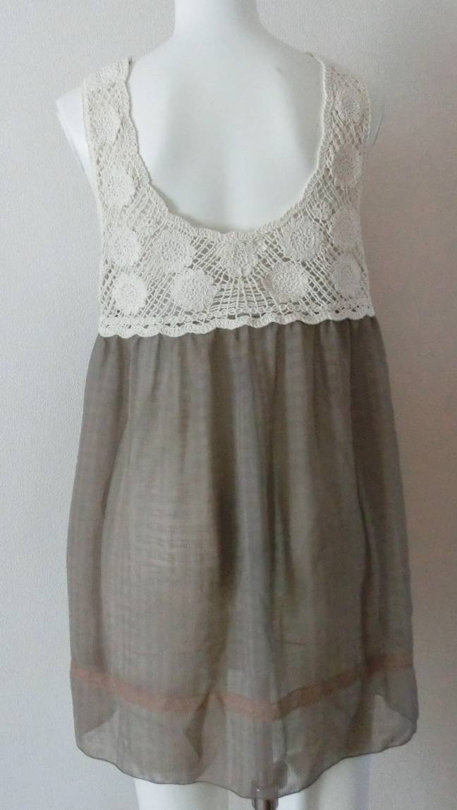 美品 SOSPITA ノースリーブ チュニック ベスト ワンピース 重ね着 レディース 透け感 ナチュナル カジュアル レース 茶系 Mサイズ 可愛いい_画像5