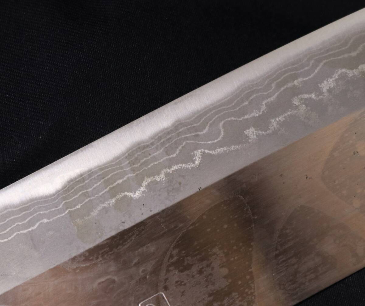 165mm 墨流し 西型 菜切り包丁在銘 左頼光 堺刃物_画像5