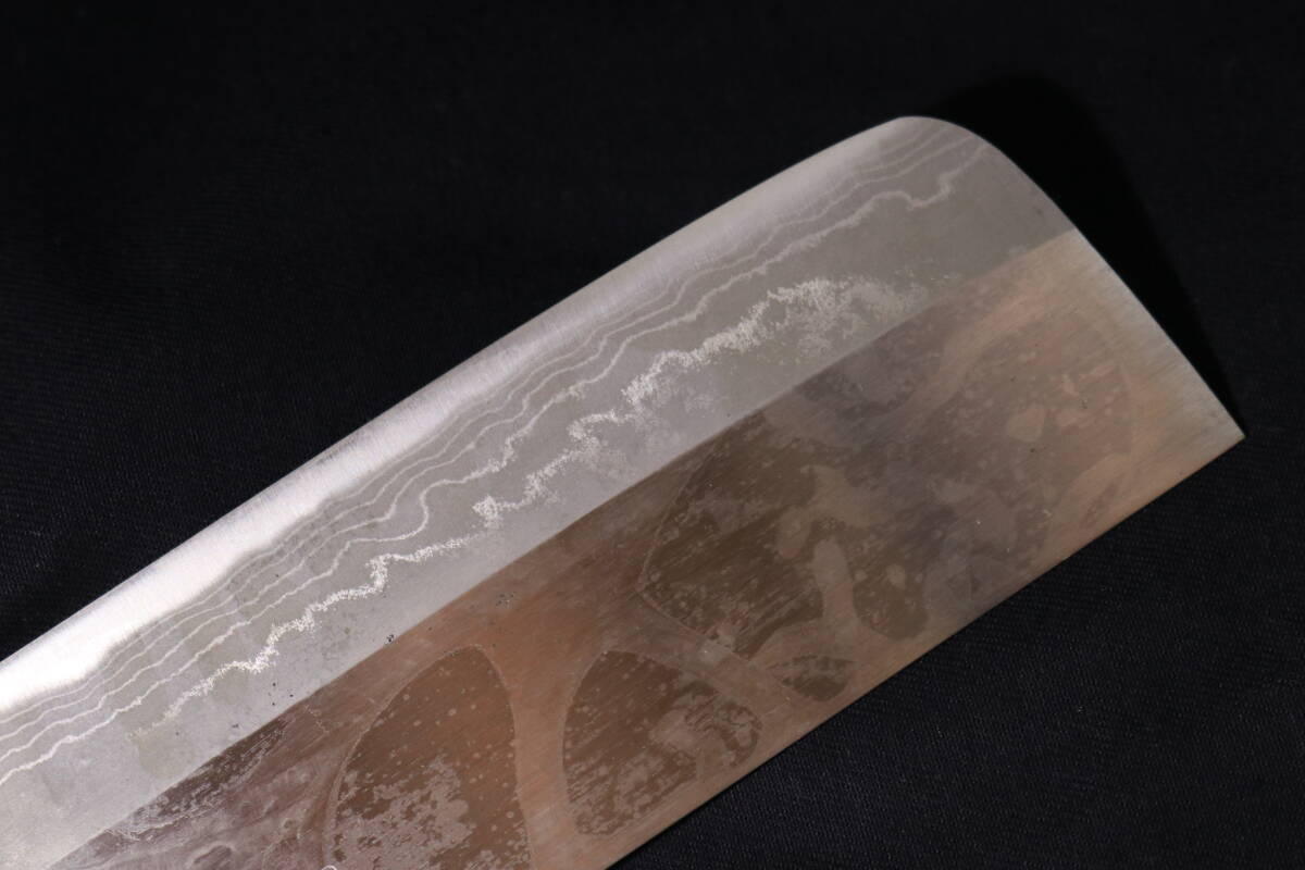 165mm 墨流し 西型 菜切り包丁在銘 左頼光 堺刃物_画像4