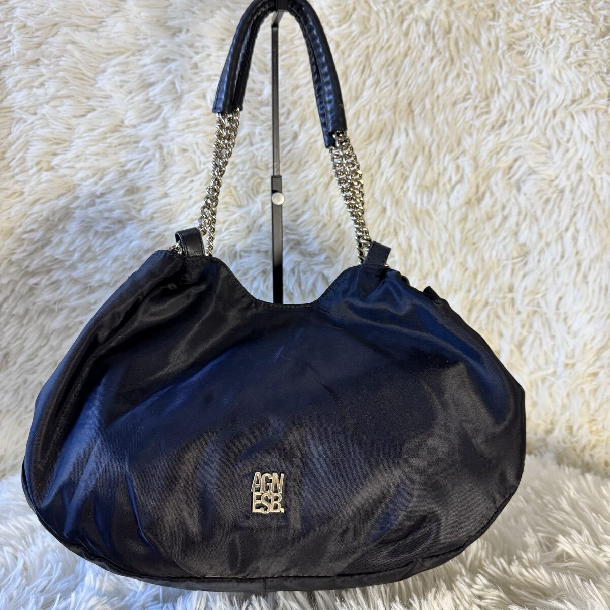 agnes b. VOYAGE アニエスベー チェーンバック トートバック 黒_画像1