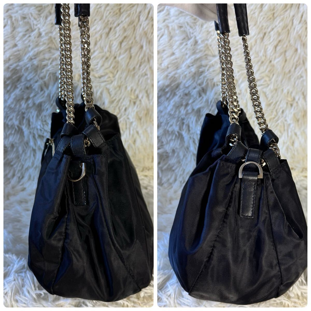 agnes b. VOYAGE アニエスベー チェーンバック トートバック 黒_画像7