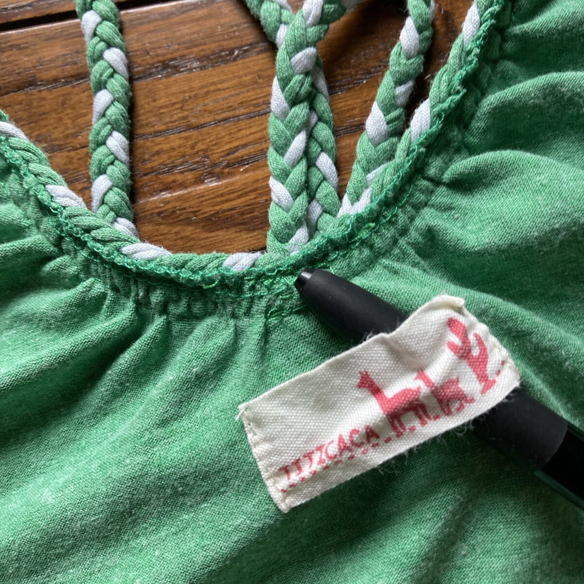 TITICACA チチカカ 半袖 チュニック カットソー Tシャツ トップス チュニックカットソー Uネック ギャザー グリーン アジアン エスニック_画像10