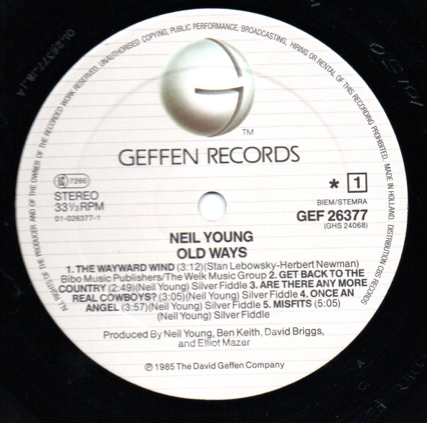★HOLLAND LP GEFFEN GEF26377 1985★NEIL YOUNG ☆OLD WAYS_画像3