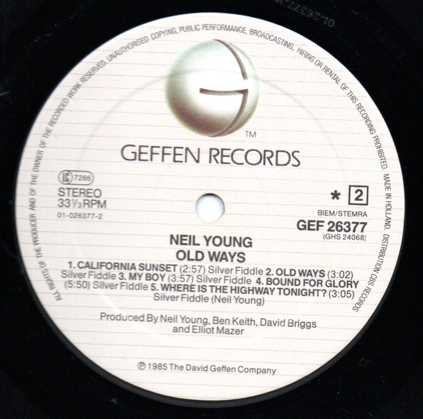 ★HOLLAND LP GEFFEN GEF26377 1985★NEIL YOUNG ☆OLD WAYS_画像4