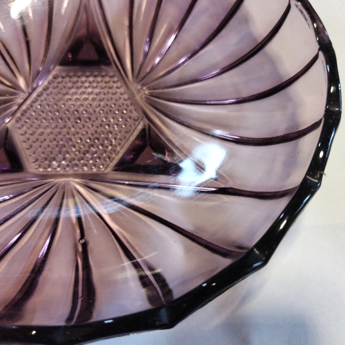 古物 完品◆レトロ ガラス鉢 21.5cm◆三足 大皿 気泡入り 昭和 大正/クープ 和ガラス ガラス皿 小鉢 向付け アールデコ/sskwart_画像4