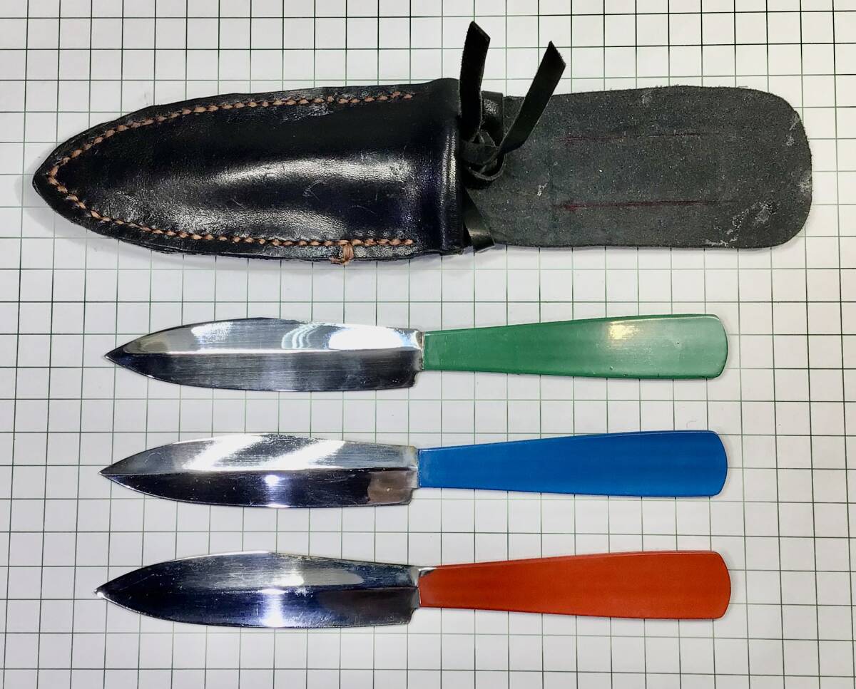 ★スローイングナイフ ★投げナイフ ★3本組セット 革製 自作シース付き スポーツ 精神集中 練習 訓練 ステンレス製 ミラー仕上げ_画像1