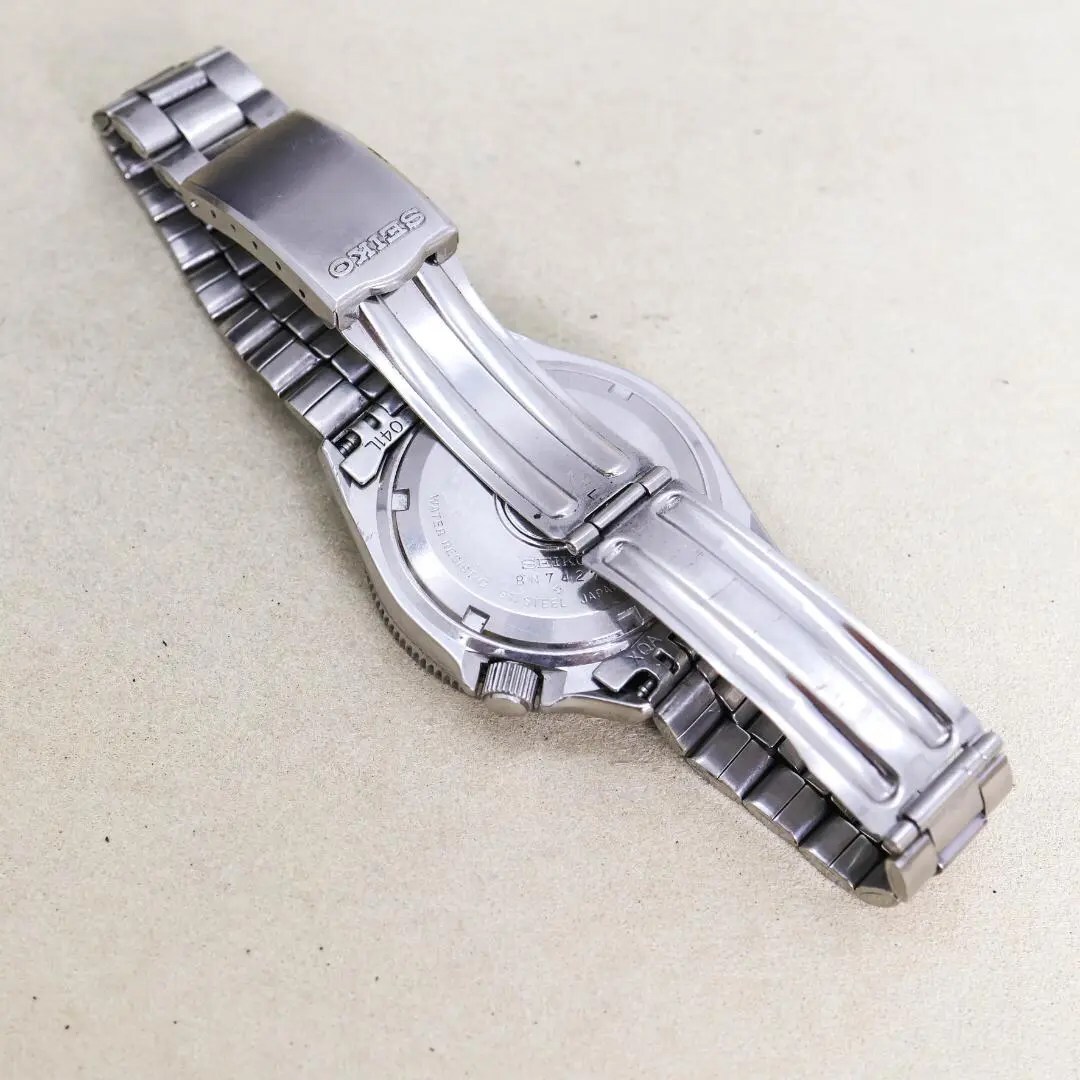 1円★稼働品【SEIKO/セイコー】シルバーウェーブ 7546-6060 デイデイト ブラック文字盤 レザー/黒 QZ メンズ腕時計 A001567710