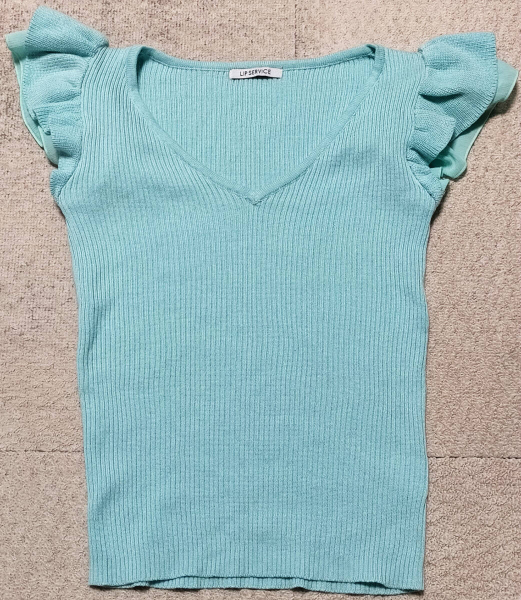 LIP SERVICE リップサービス ノースリーブ フリル ニット ミントグリーン_画像1