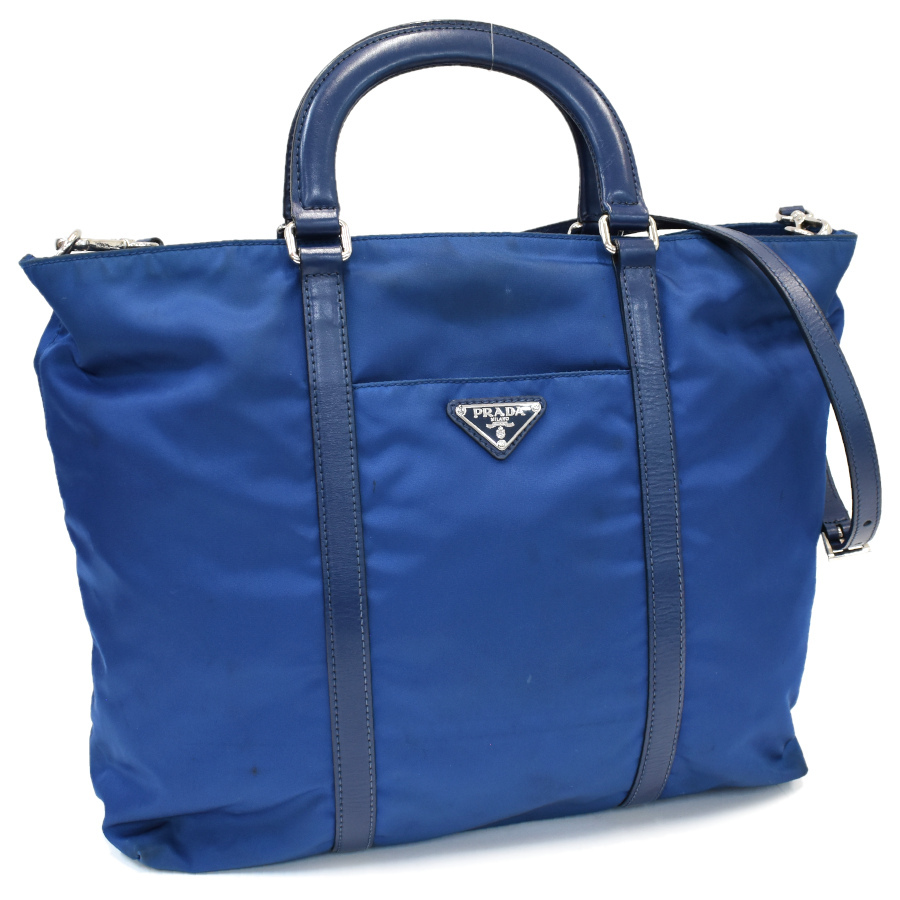 プラダ 2wayトートバッグ B1057M テスートナイロン ヴィッテロレザー ブルエッテ ブルー トライアングルロゴ PRADA
