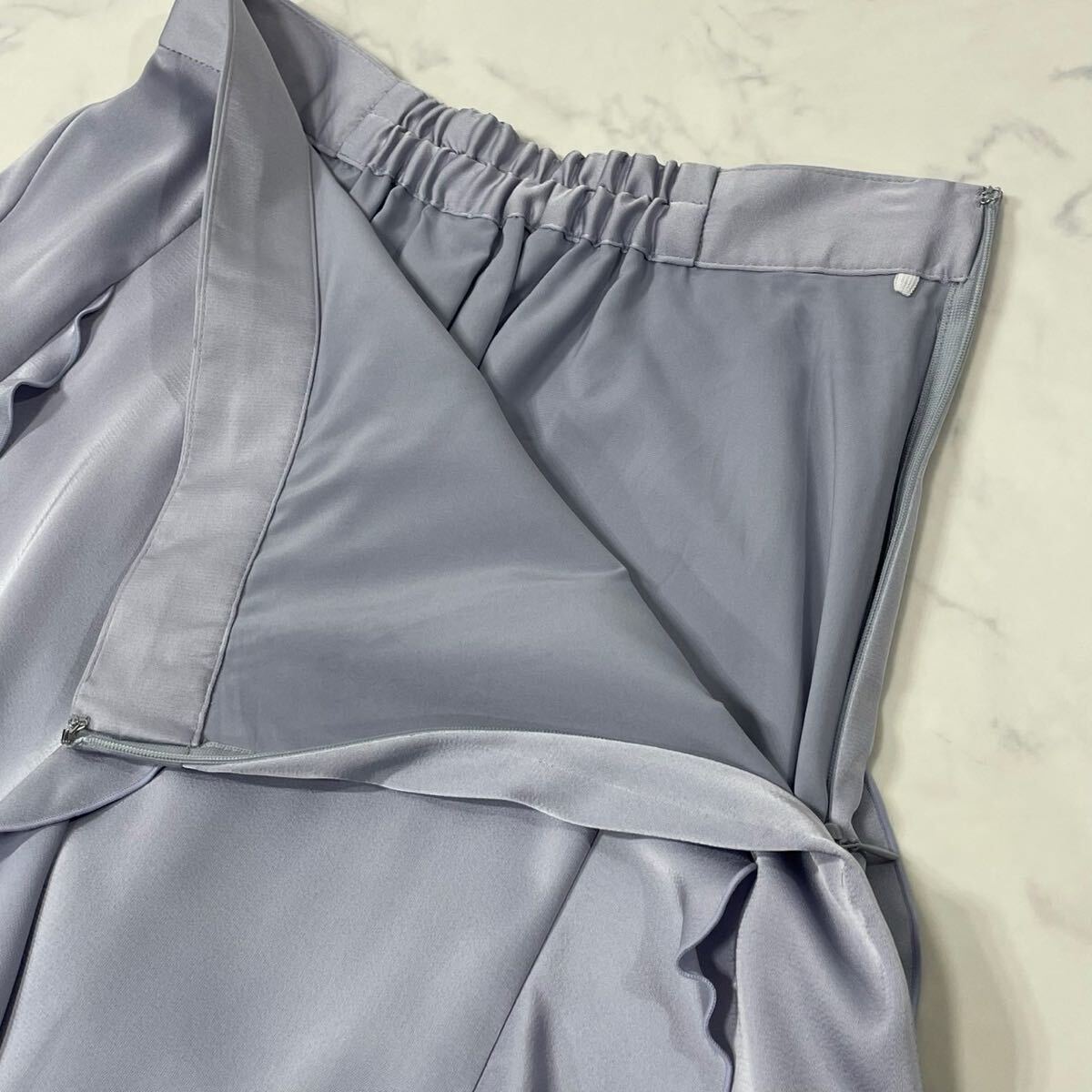 FRAY I.D フレイアイディー 切替 ワントーン 裏地付き 後ろウエストゴム フリル フレア ロング スカート ブルー 1_画像5