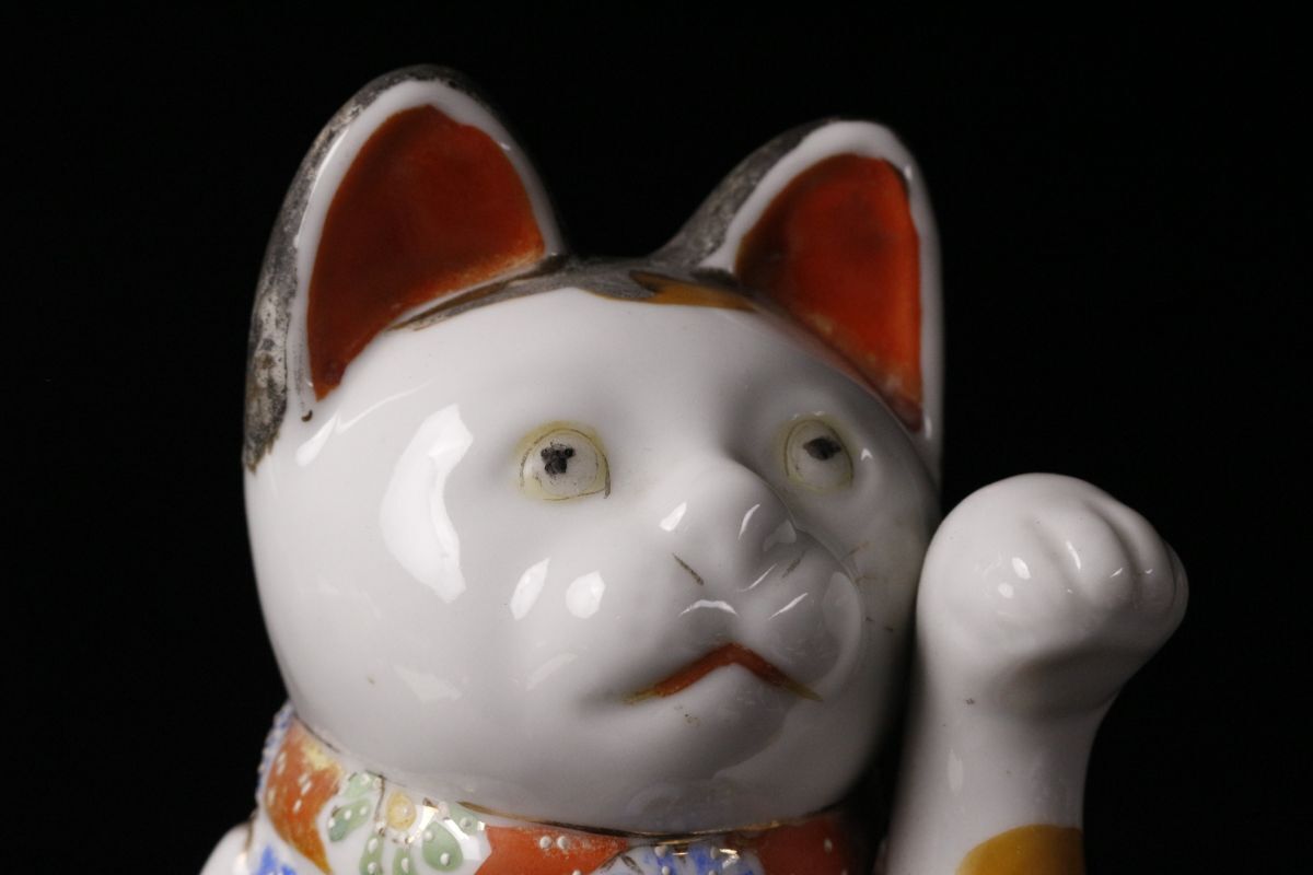 LIG】古伊万里 色絵 招き猫置物 27.5㎝ 古美術品 コレクター収蔵