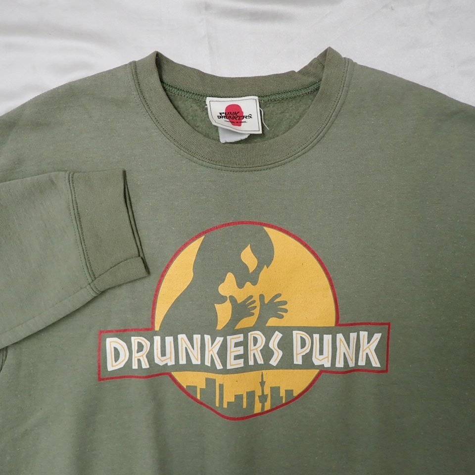 ★PUNK DRUNKERS/パンクドランカーズ DRUNKERS PUNK スウェットトレーナー メンズL相当/ライトカーキ系/裏起毛&1808300456の画像3