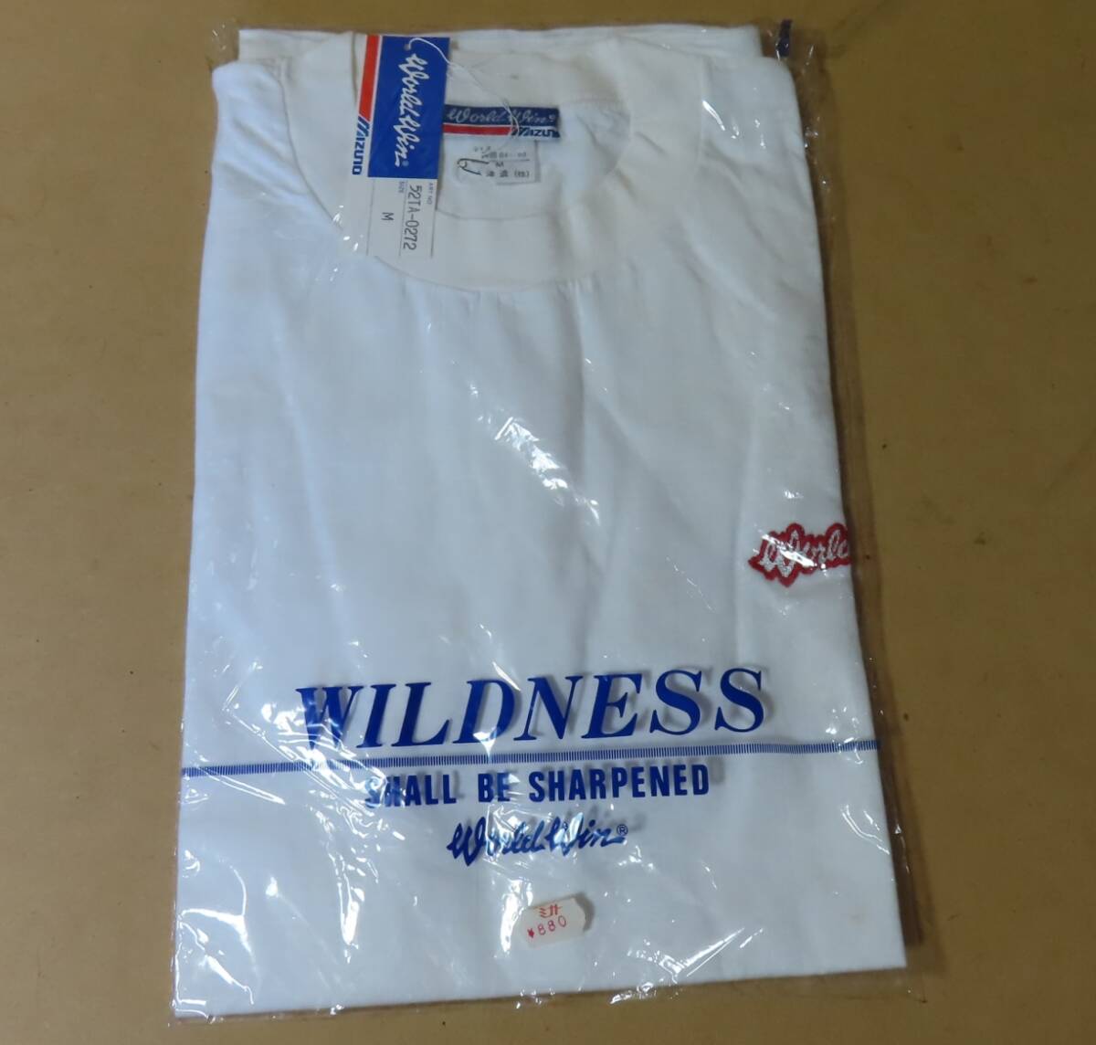 〓★20-30年位昔の未使用Tシャツ●胸囲84-92 Mサイズ★〓ミズノ mizuno WORLD WIN／52TA-0271〓白色〓美津濃●_画像1