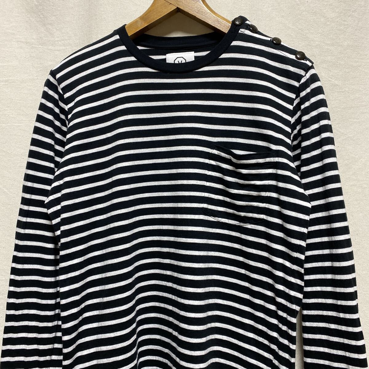 VISVIM ボーダー　ポケットTシャツ　ブラック×ホワイト　コットン　ボーダー 長袖Tシャツ　ロンT ヴィズヴィム　ビズビム　日本製　_画像1