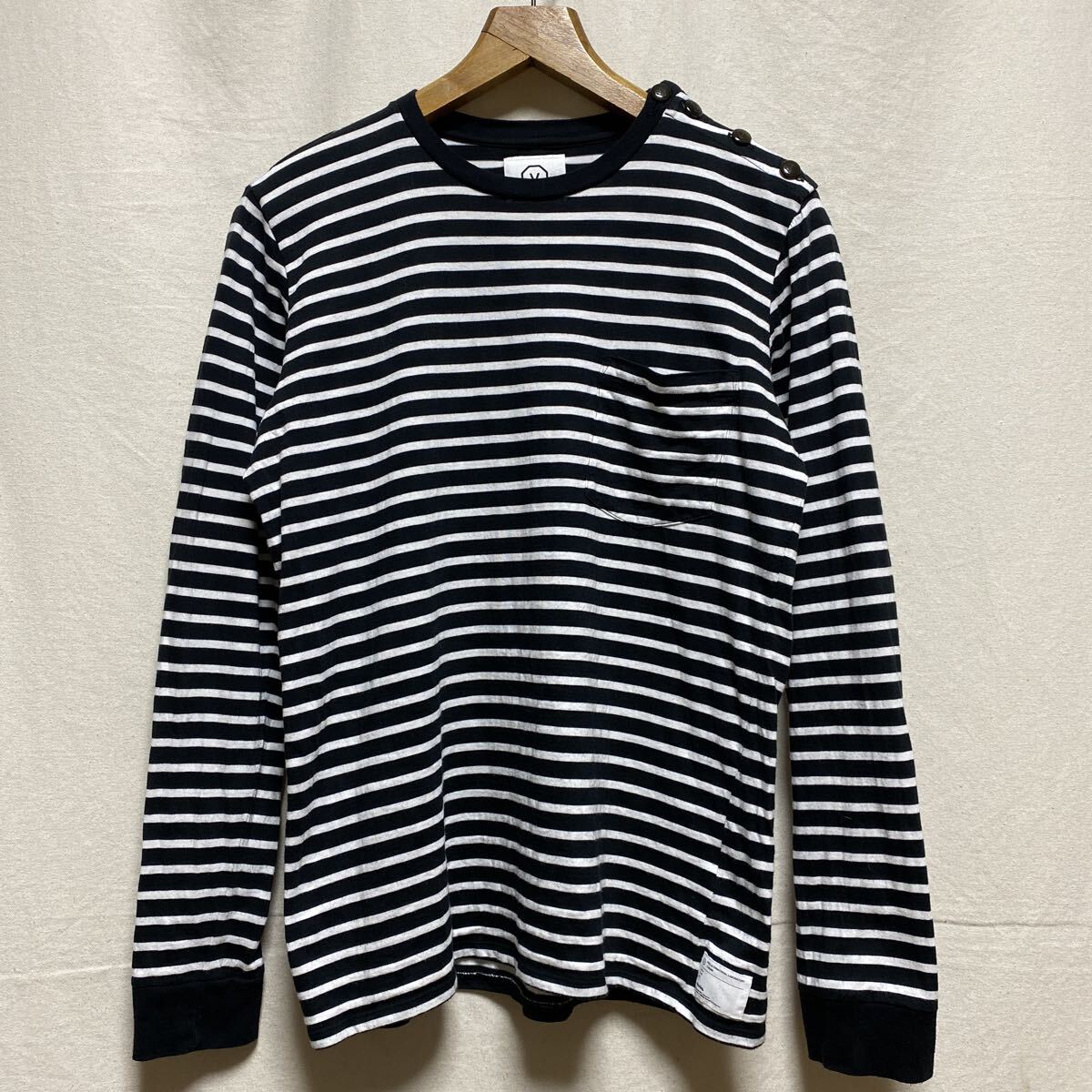 VISVIM ボーダー　ポケットTシャツ　ブラック×ホワイト　コットン　ボーダー 長袖Tシャツ　ロンT ヴィズヴィム　ビズビム　日本製　_画像2