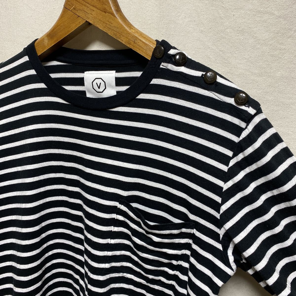 VISVIM ボーダー　ポケットTシャツ　ブラック×ホワイト　コットン　ボーダー 長袖Tシャツ　ロンT ヴィズヴィム　ビズビム　日本製　_画像6