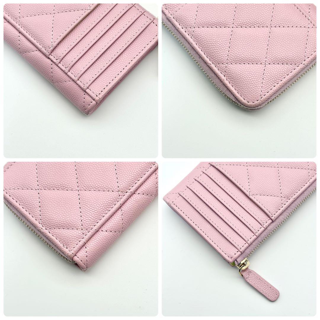 新品 CHANEL キャビアスキン カードケース コインケース ピンク ゴールド シャネル ランダム番 イエロー バイカラー ココマーク