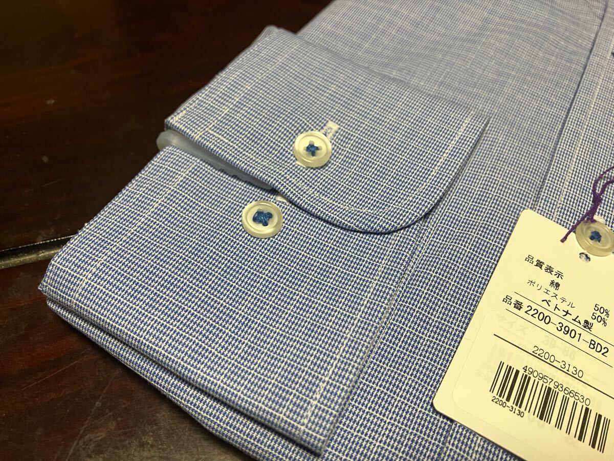 百貨店販売品 Viaggiante☆形態安定 ブルーチェックワイシャツ L(40-84) ボタンダウン スーパースリム 送料無料_画像4