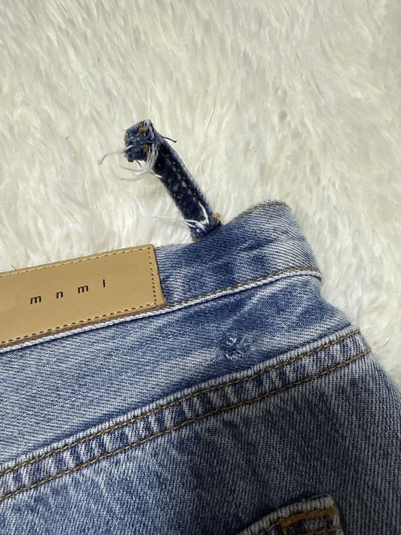 mnml ミニマム デニム ジーンズ カットオフ フレア加工 W38 ワイド