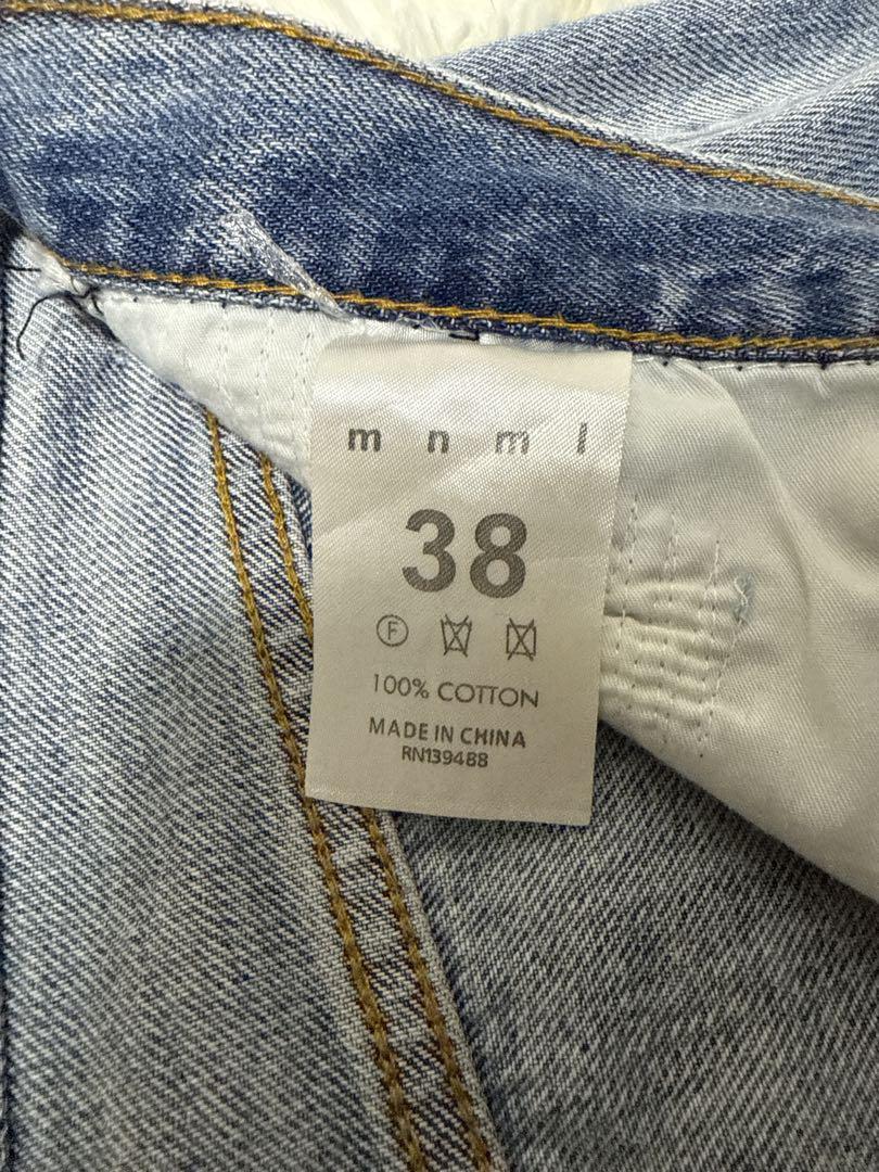 mnml ミニマム デニム ジーンズ カットオフ フレア加工 W38 ワイド