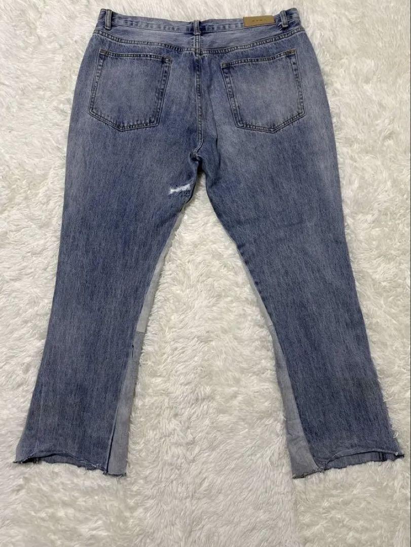 mnml ミニマム デニム ジーンズ カットオフ フレア加工 W38 ワイド