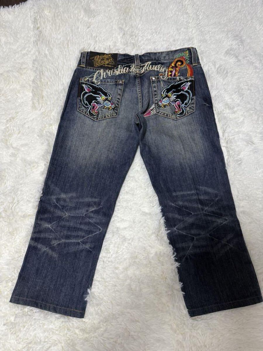 【Christian Audigier】刺繍ロゴ パンサー デニム ジーンズ Christian Audigier】刺繍ロゴ パンサー デニム ジーンズ