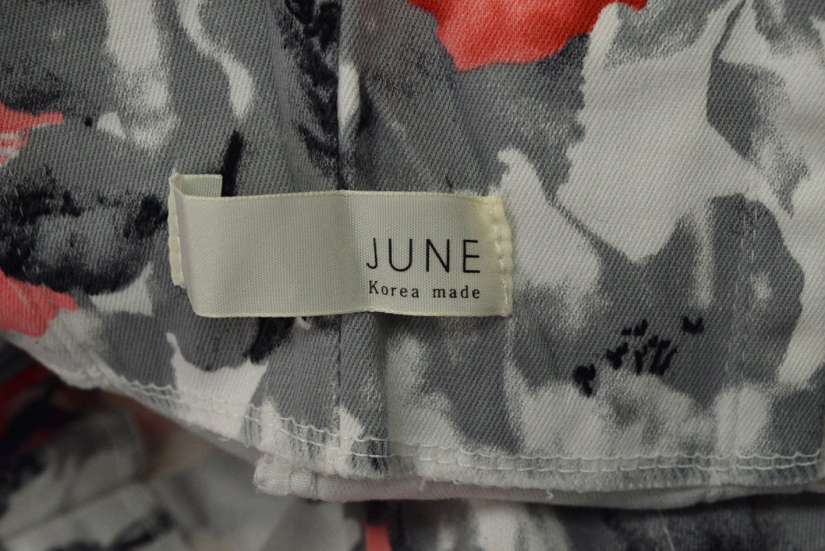 5000-KB00034★JUNE ジュン★花柄 ストレッチ ハイウエスト タイト スカート グレー ピンク ひざ丈 春夏_画像5