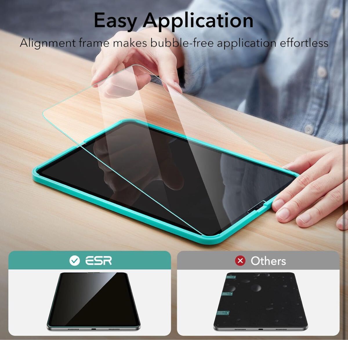 ESR 2枚入り iPad Pro 12.9 フィルム (2022/2021/2020/2018) 対応 強化ガラス 保護フィルム 取り付けフレーム付き 傷防止 HDクラリティ_画像7