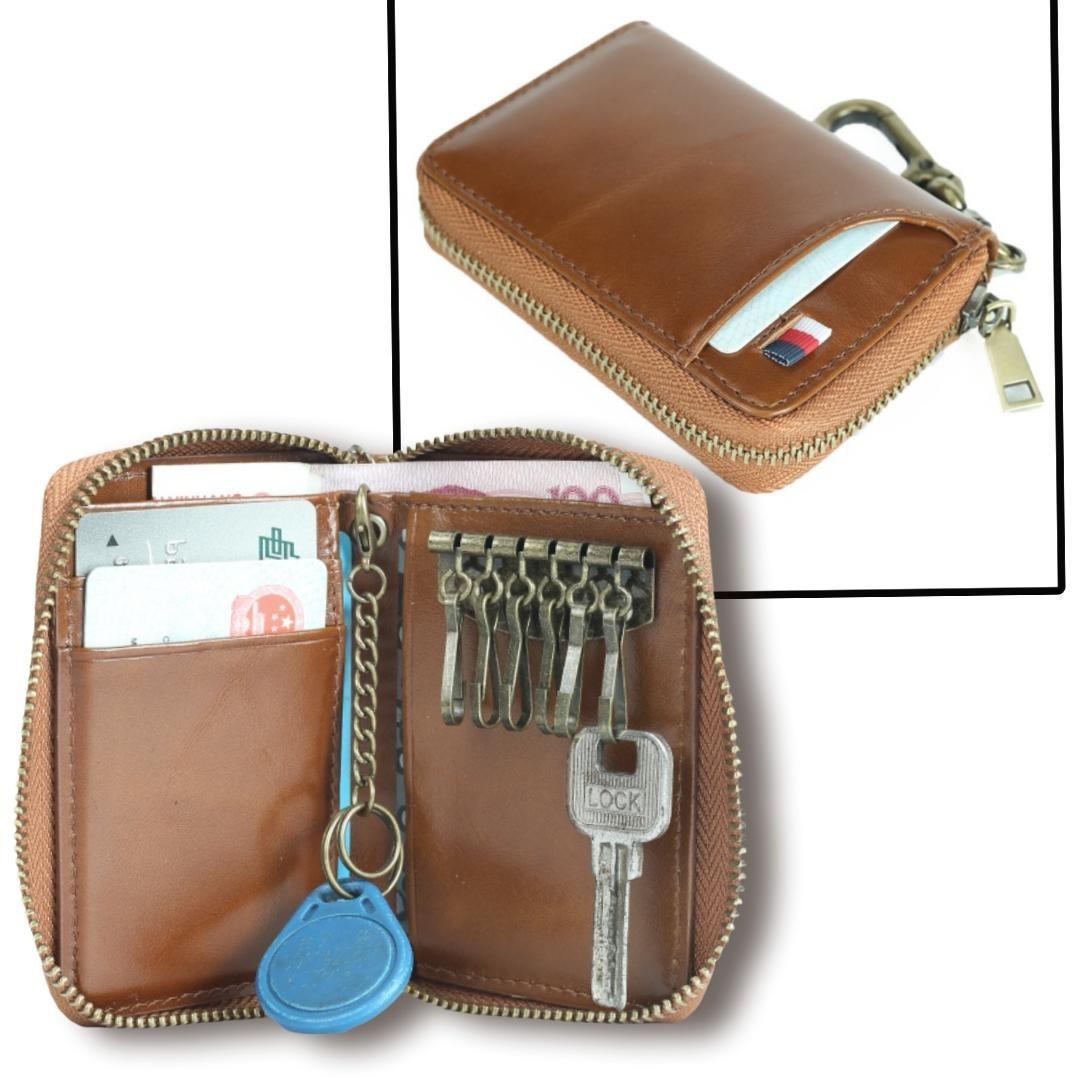 【 防犯 】キーケース 牛革 カード入れ 多収納 たくさん入る ブラウン 上質_画像4