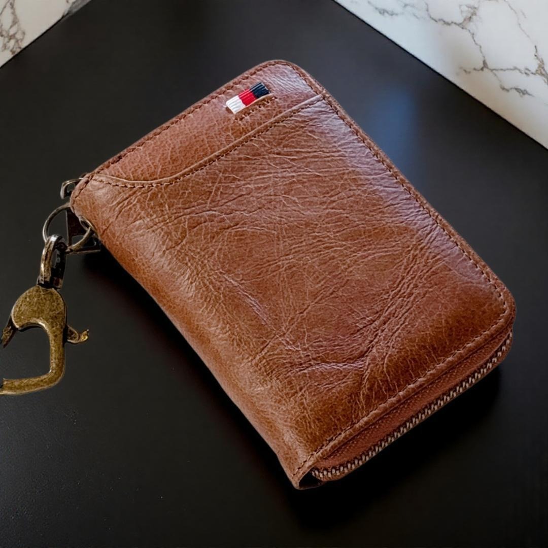 【 防犯 】キーケース 牛革 カード入れ 多収納 たくさん入る ブラウン 上質_画像2