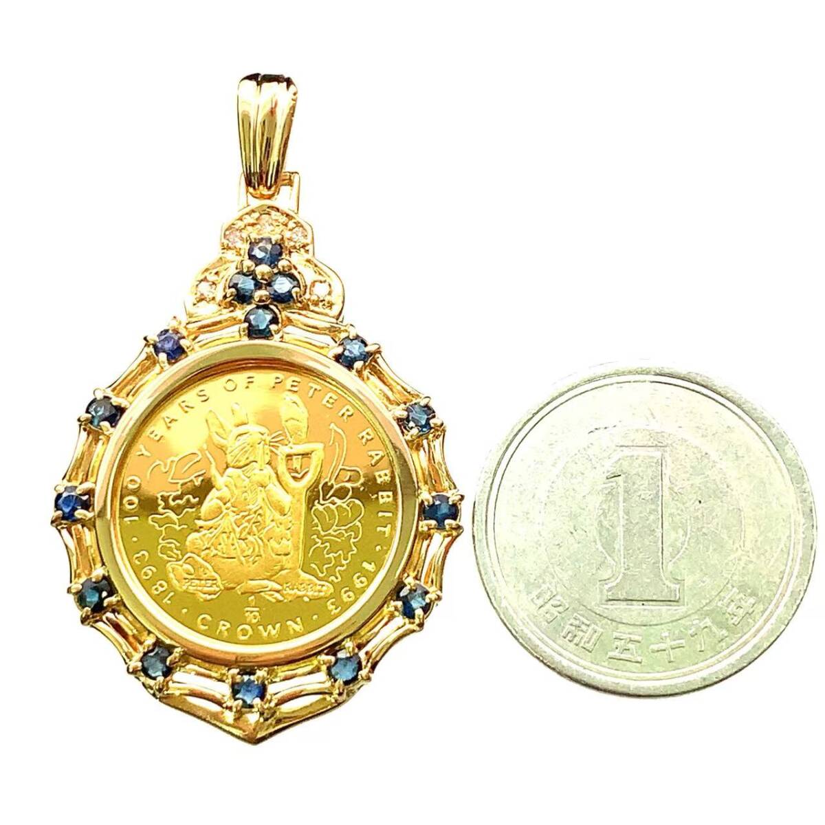 23158 ピーターラビット金貨 ジブラルタル エリザベス女王 1/10オンス 1993年 7.4g サファイヤ ダイヤモンド K18/24