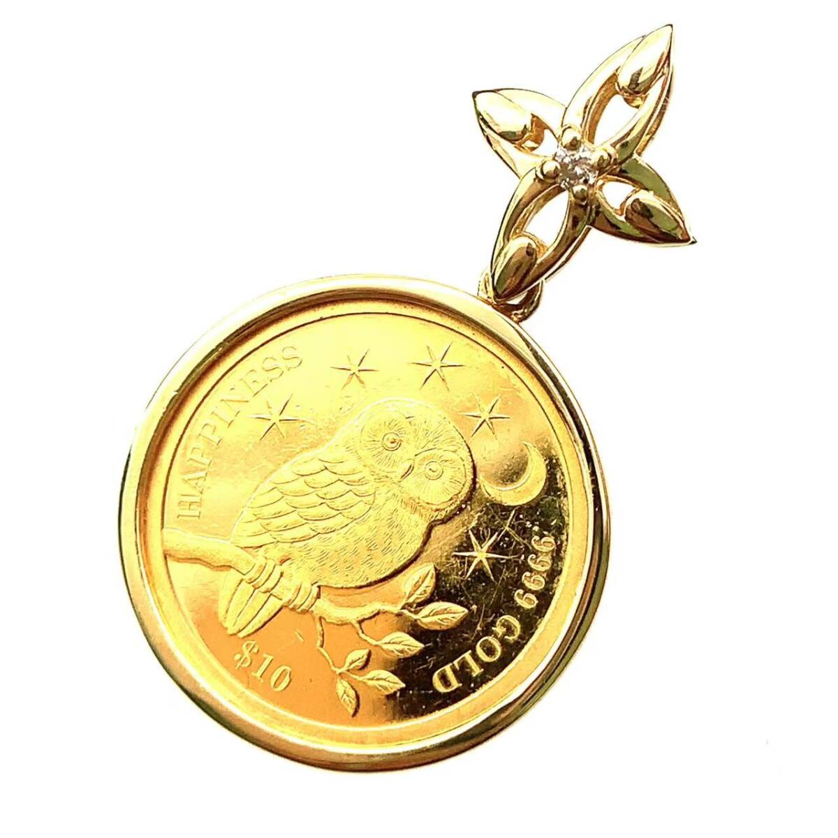 23096 フクロウ金貨 クック諸島 2016年 K18/24 純金 2.3g ダイヤモンド コイントップ イエローゴールド コレクション Gold